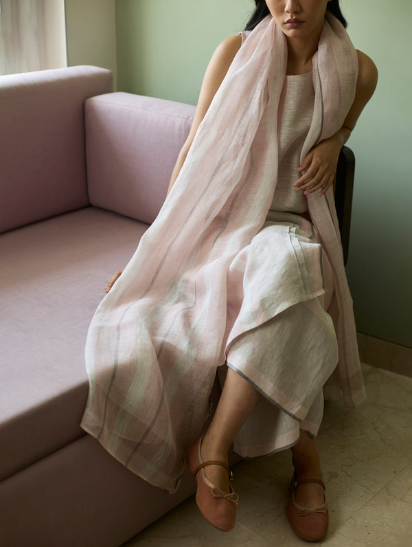 Yara Sleeveless Border Linen Kurta Set - Blush