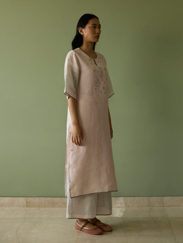 Vira Hand-Emboidered Linen Kurta Set - Blush