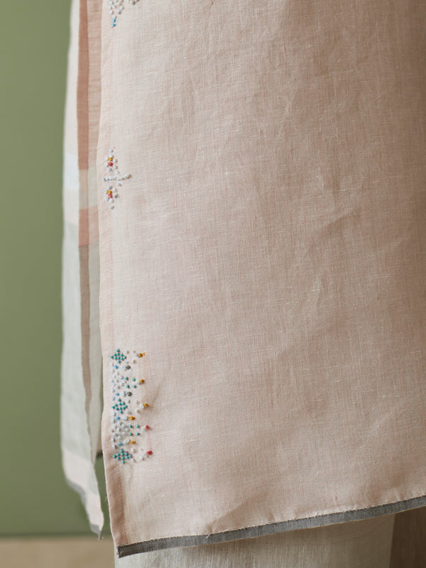 Vira Hand-Emboidered Linen Kurta - Blush