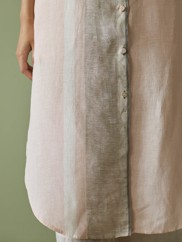 Mori Border Linen Shirt Kurta - Blush
