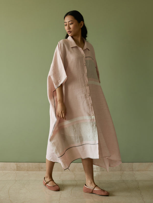 Bora Colour-Blocked Linen Kaftan - Blush