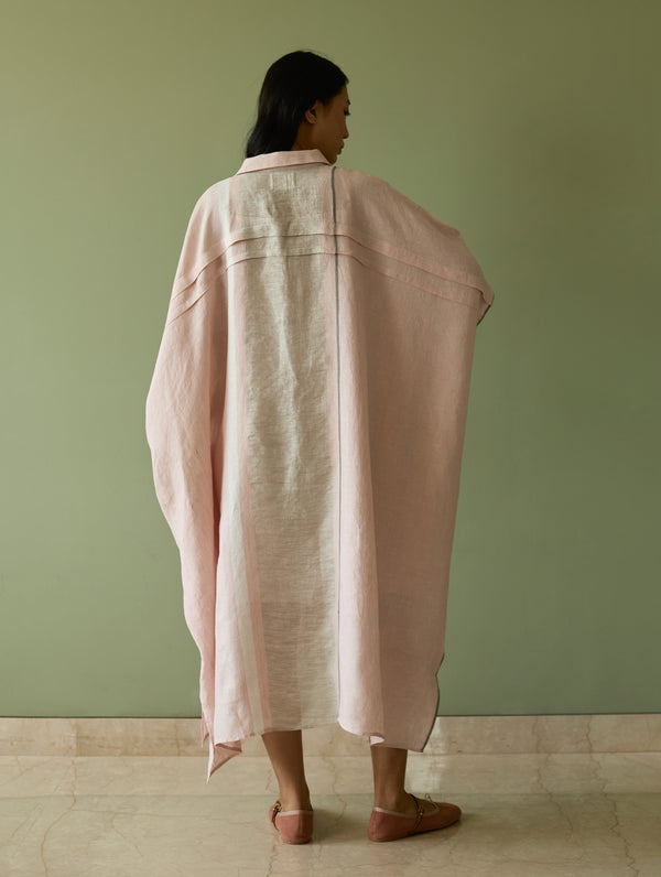 Bora Colour-Blocked Linen Kaftan - Blush