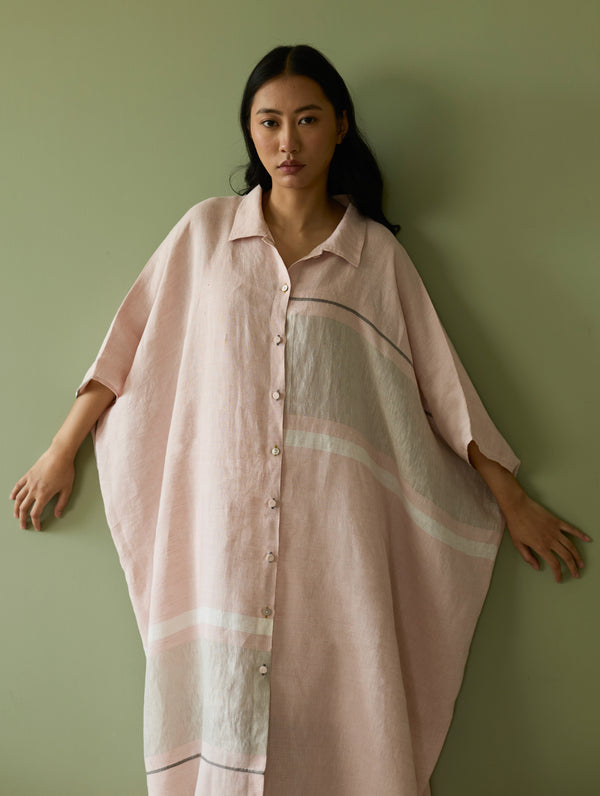 Bora Colour-Blocked Linen Kaftan - Blush
