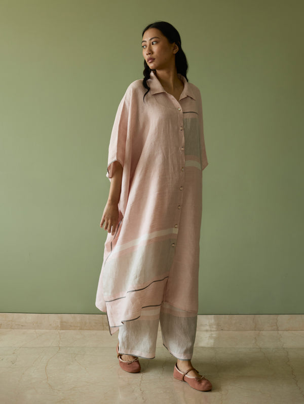 Bora Colour-Blocked Linen Kaftan Set - Blush