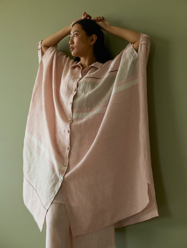 Bora Colour-Blocked Linen Kaftan Set - Blush