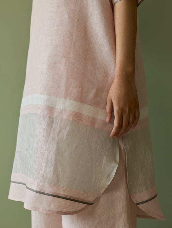 Iva Border Linen Kurta Set - Blush