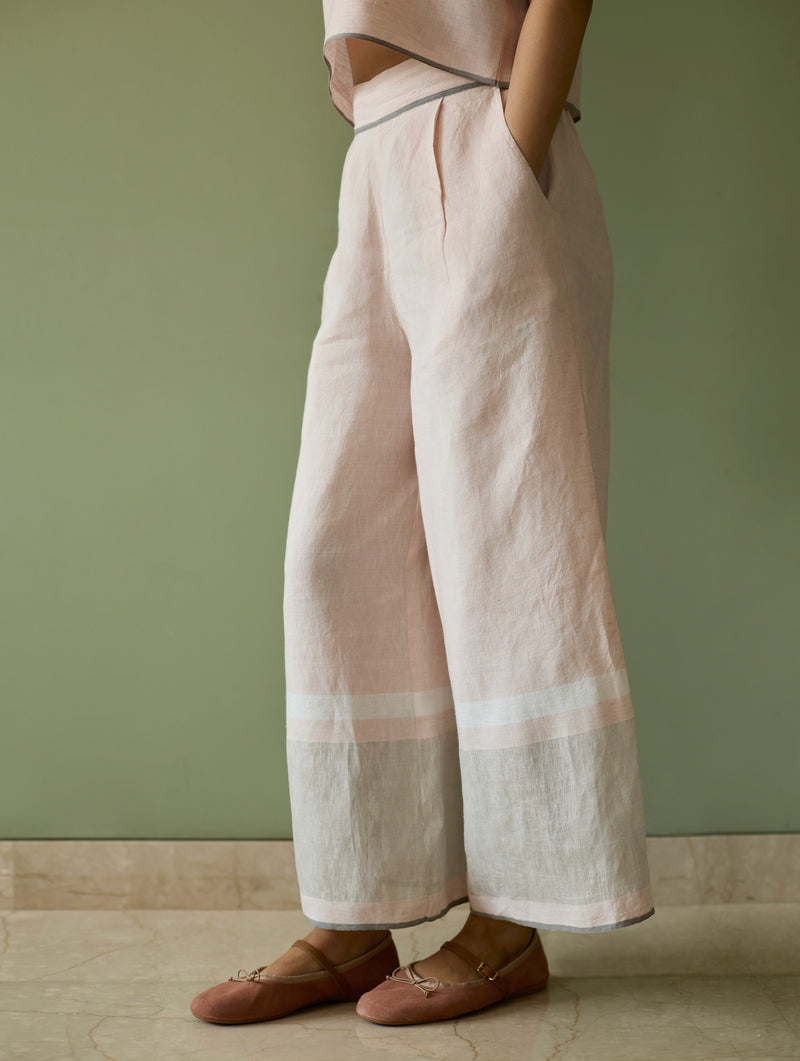 Bora Colour-Blocked Linen Kaftan Set - Blush