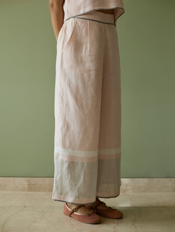 Iva Border Linen Kurta Set - Blush