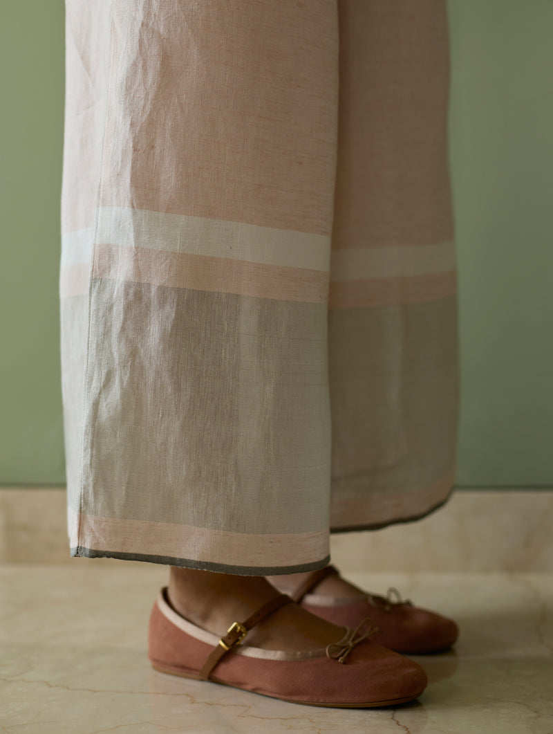 Bora Colour-Blocked Linen Kaftan Set - Blush