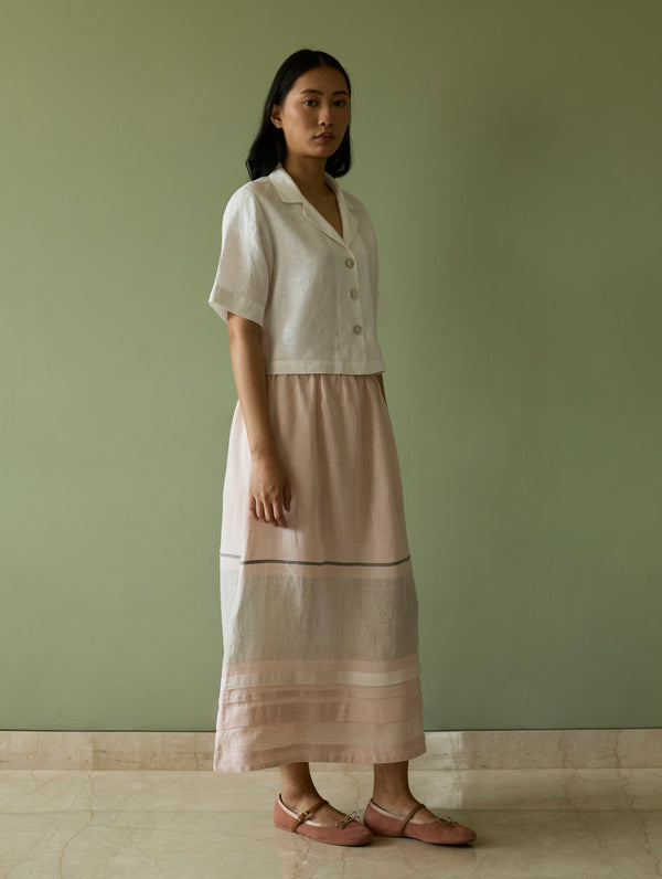 Ora Pleated Border Linen Skirt - Blush