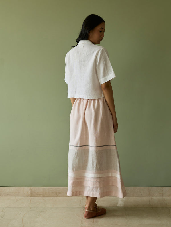 Ora Pleated Border Linen Skirt - Blush