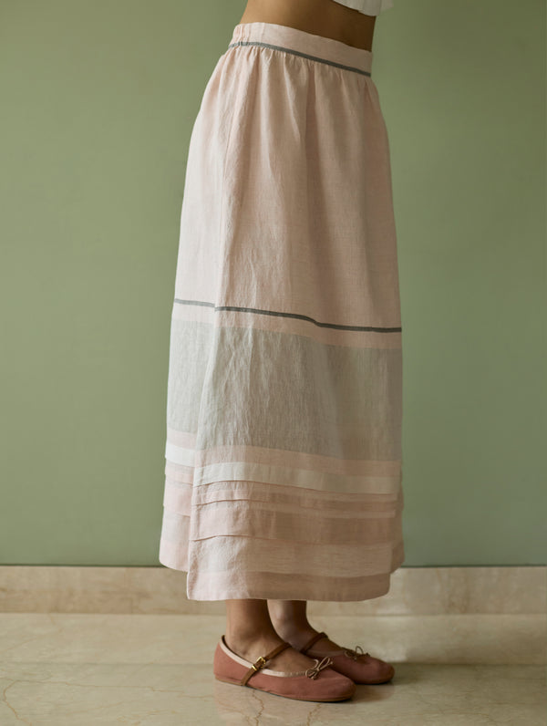 Ora Pleated Border Linen Skirt - Blush