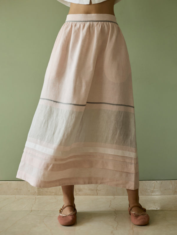Ora Pleated Border Linen Skirt - Blush