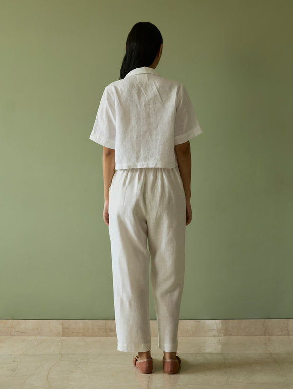 Kiera Cuban Collar Linen Shirt - Ivory
