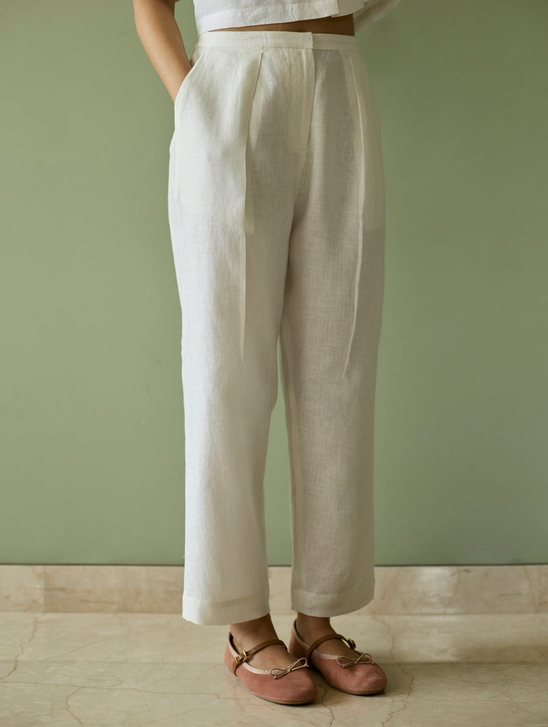 Jira Pleated Stripe Linen Kurta Set - Meadow