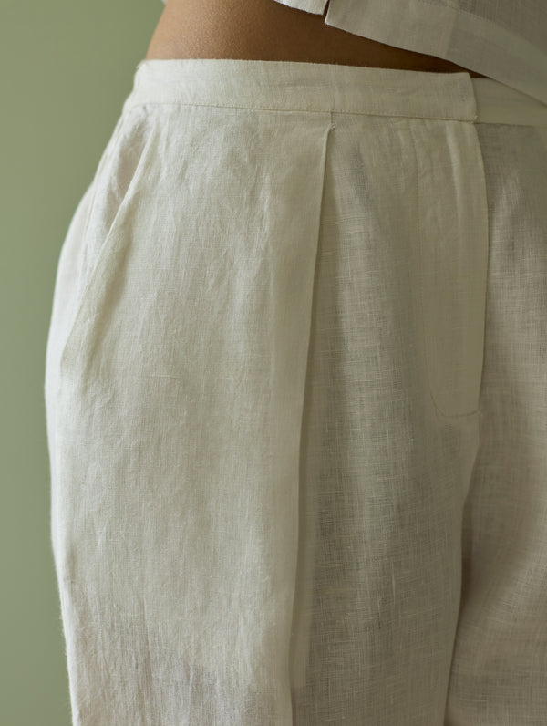 Jira Pleated Stripe Linen Kurta Set - Meadow