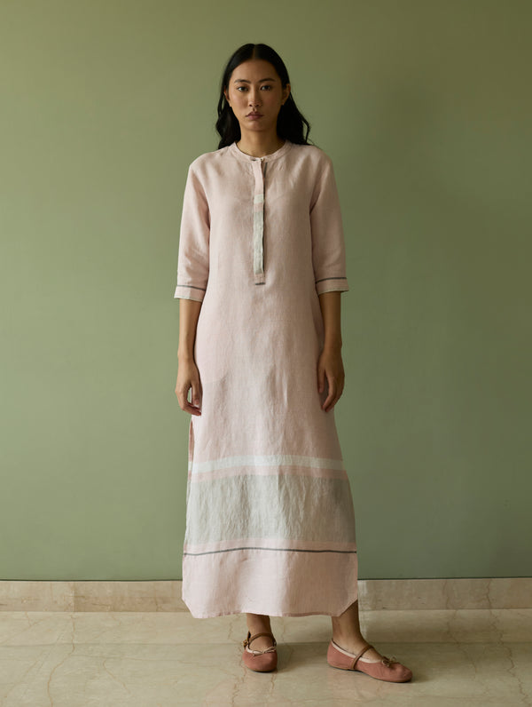 Terra Border Linen Dress - Blush