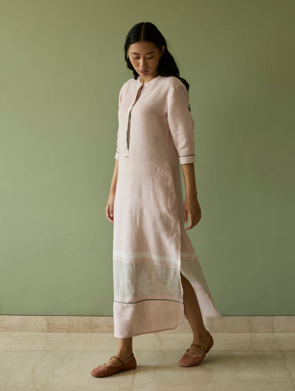 Terra Border Linen Dress - Blush