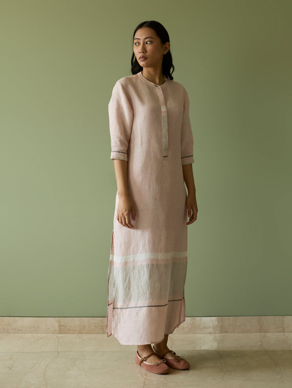 Terra Border Linen Dress - Blush