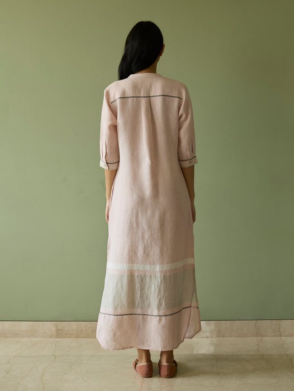 Terra Border Linen Dress - Blush