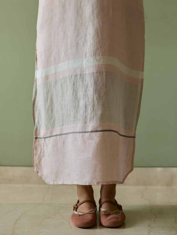 Terra Border Linen Dress - Blush
