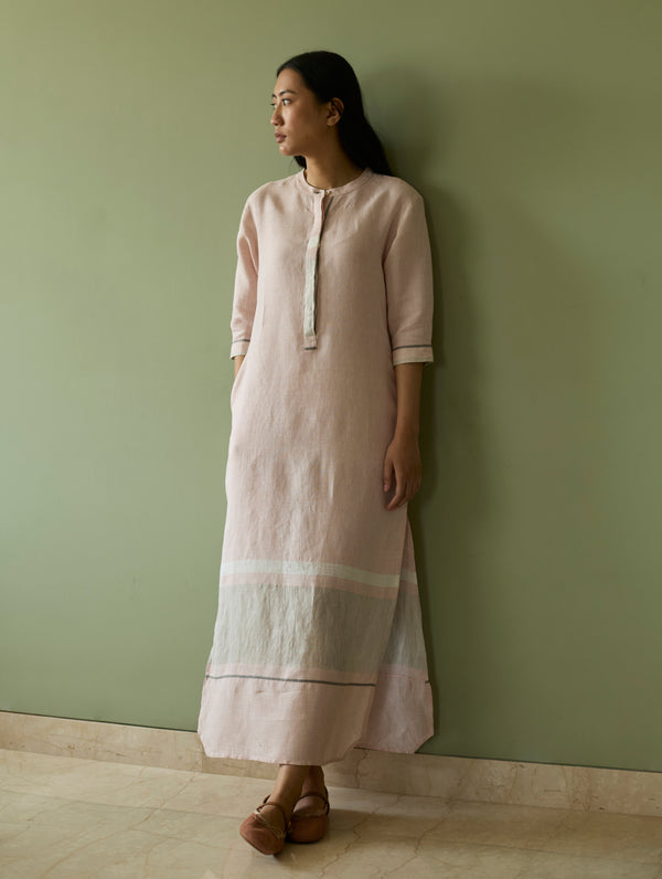 Terra Border Linen Dress - Blush