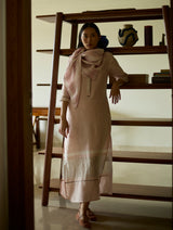 Ilma Metallic Stripes Handwoven Linen Scarf - Blush