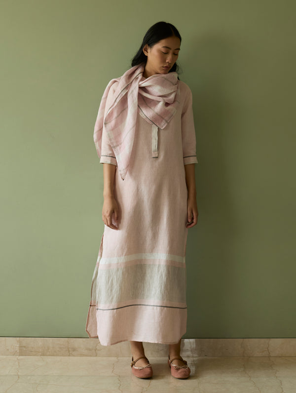 Ilma Metallic Stripes Handwoven Linen Scarf - Blush