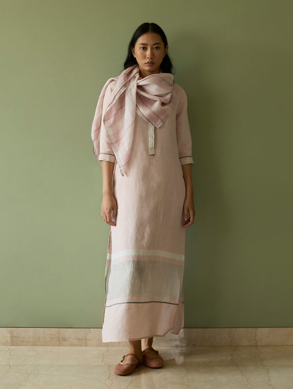 Ilma Metallic Stripes Handwoven Linen Scarf - Blush