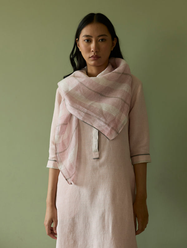 Ilma Metallic Stripes Handwoven Linen Scarf - Blush