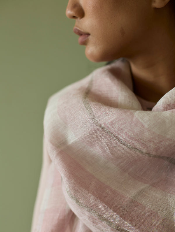 Ilma Metallic Stripes Handwoven Linen Scarf - Blush