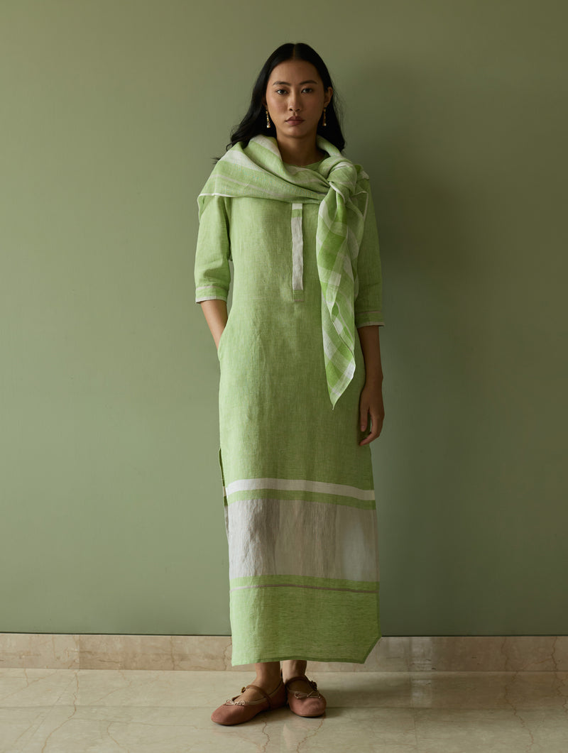 Ilma Metallic Stripes Handwoven Linen Scarf - Meadow