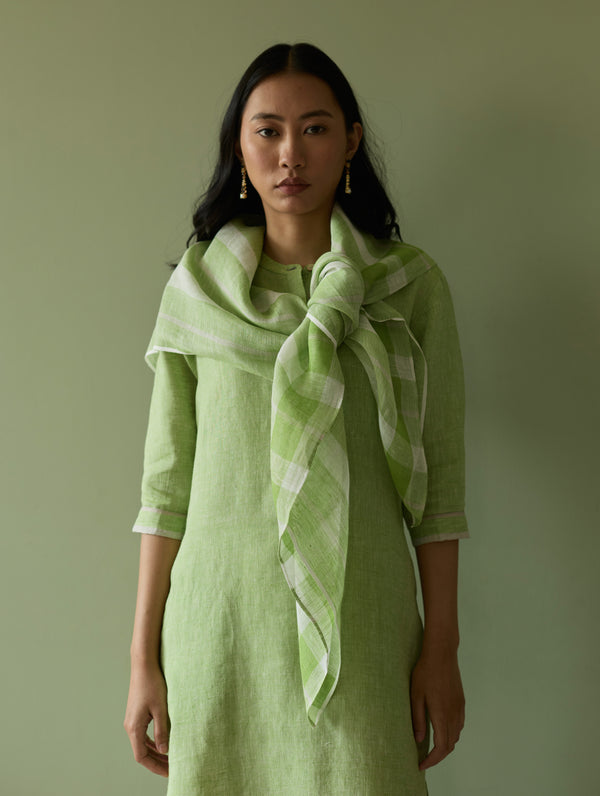 Ilma Metallic Stripes Handwoven Linen Scarf - Meadow