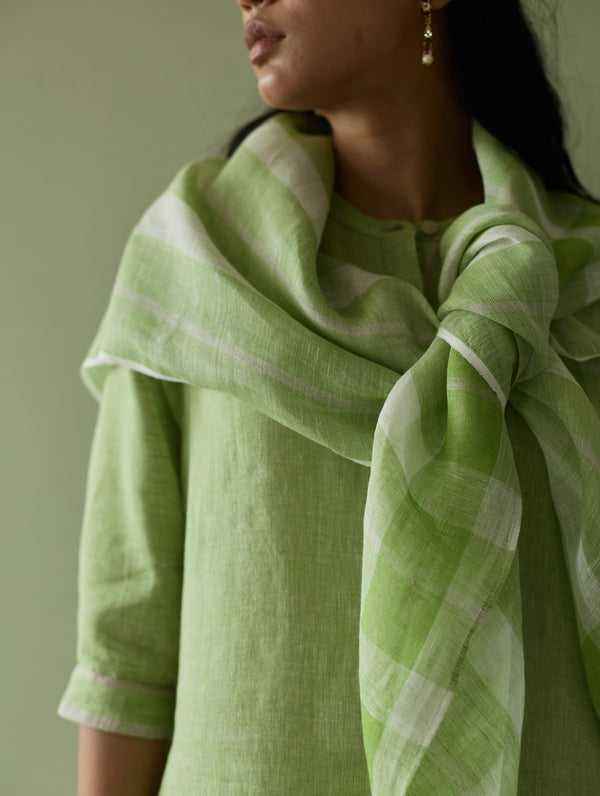 Ilma Metallic Stripes Handwoven Linen Scarf - Meadow