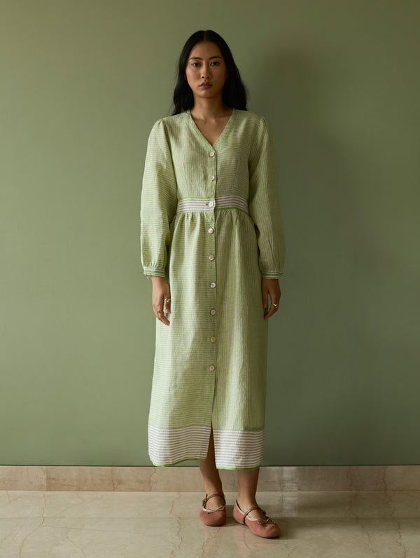 Liana Stripe Linen Dress - Meadow