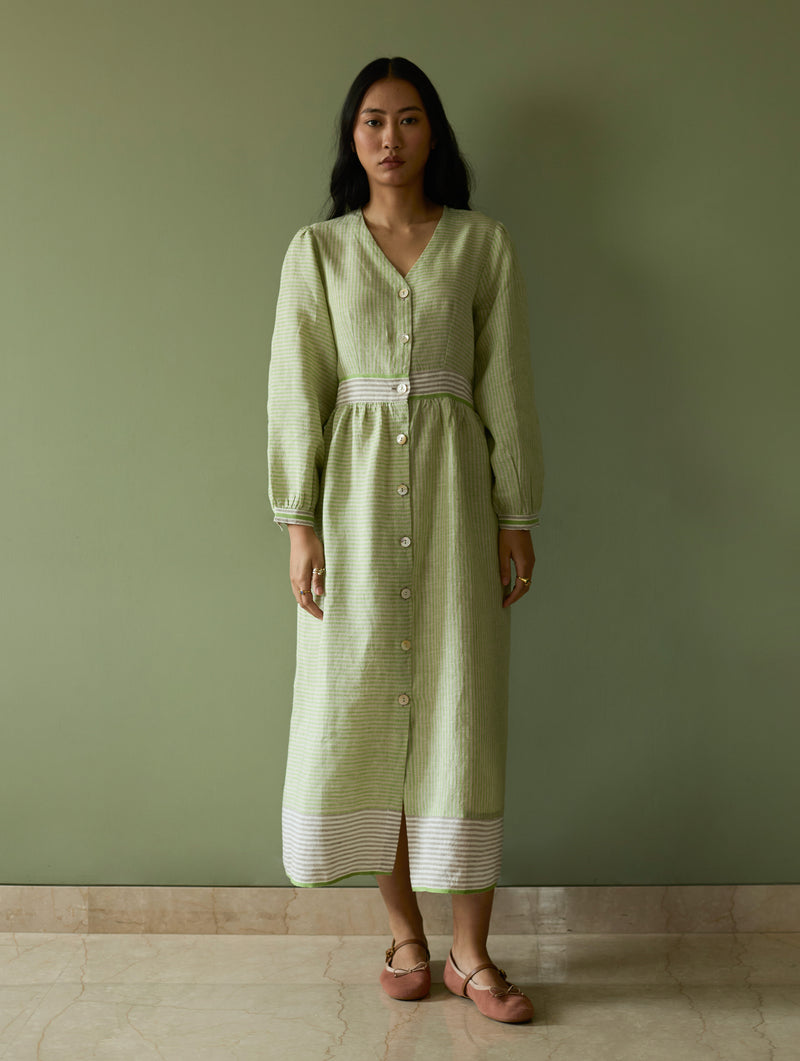 Liana Stripe Linen Dress - Meadow