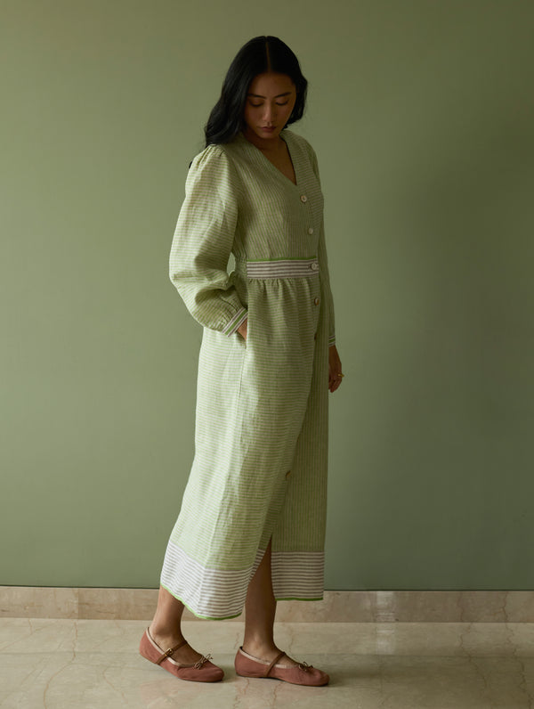 Liana Stripe Linen Dress - Meadow
