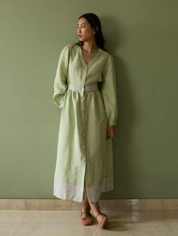 Liana Stripe Linen Dress - Meadow