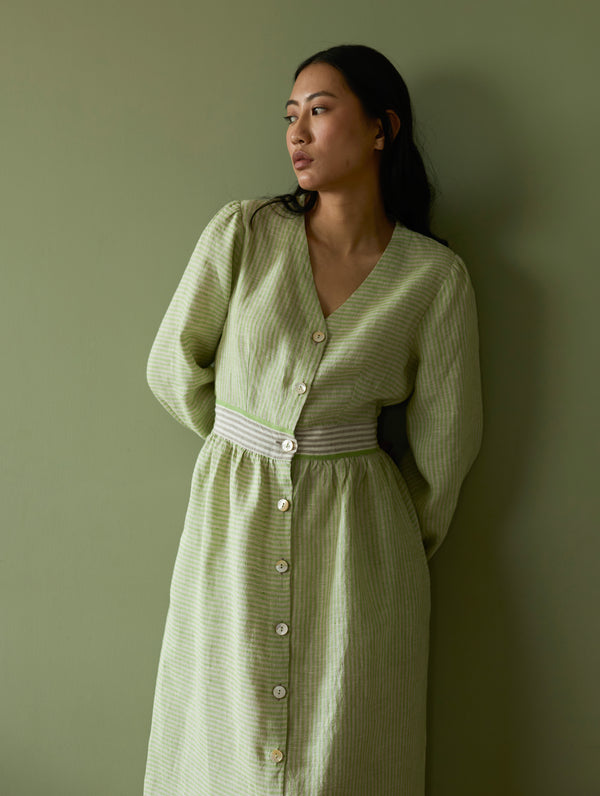 Liana Stripe Linen Dress - Meadow