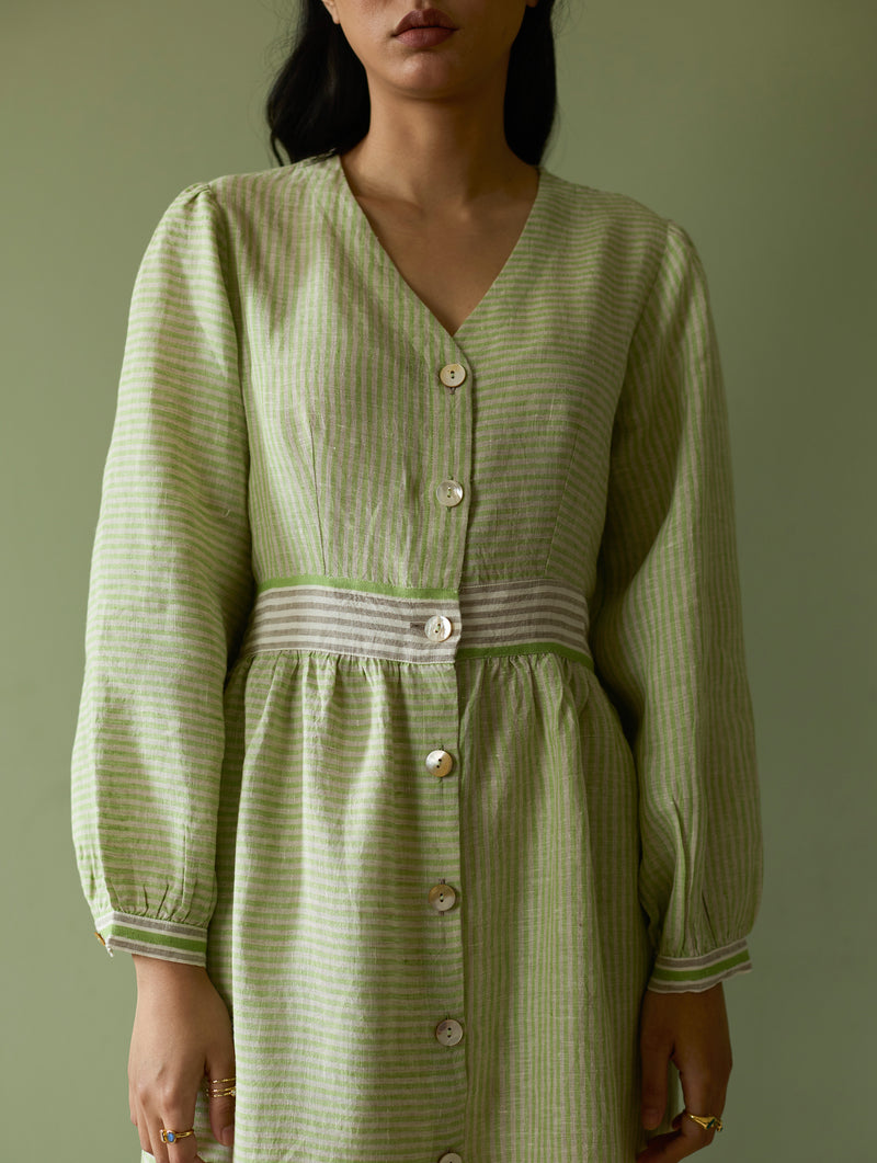 Liana Stripe Linen Dress - Meadow
