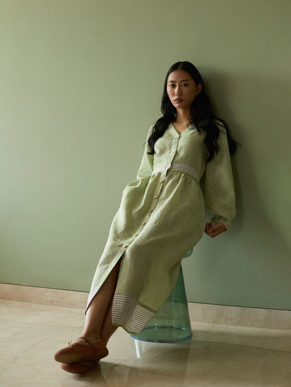 Liana Stripe Linen Dress - Meadow