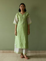 Vira Hand-Emboidered Linen Kurta - Meadow