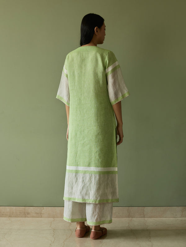 Vira Hand-Emboidered Linen Kurta - Meadow