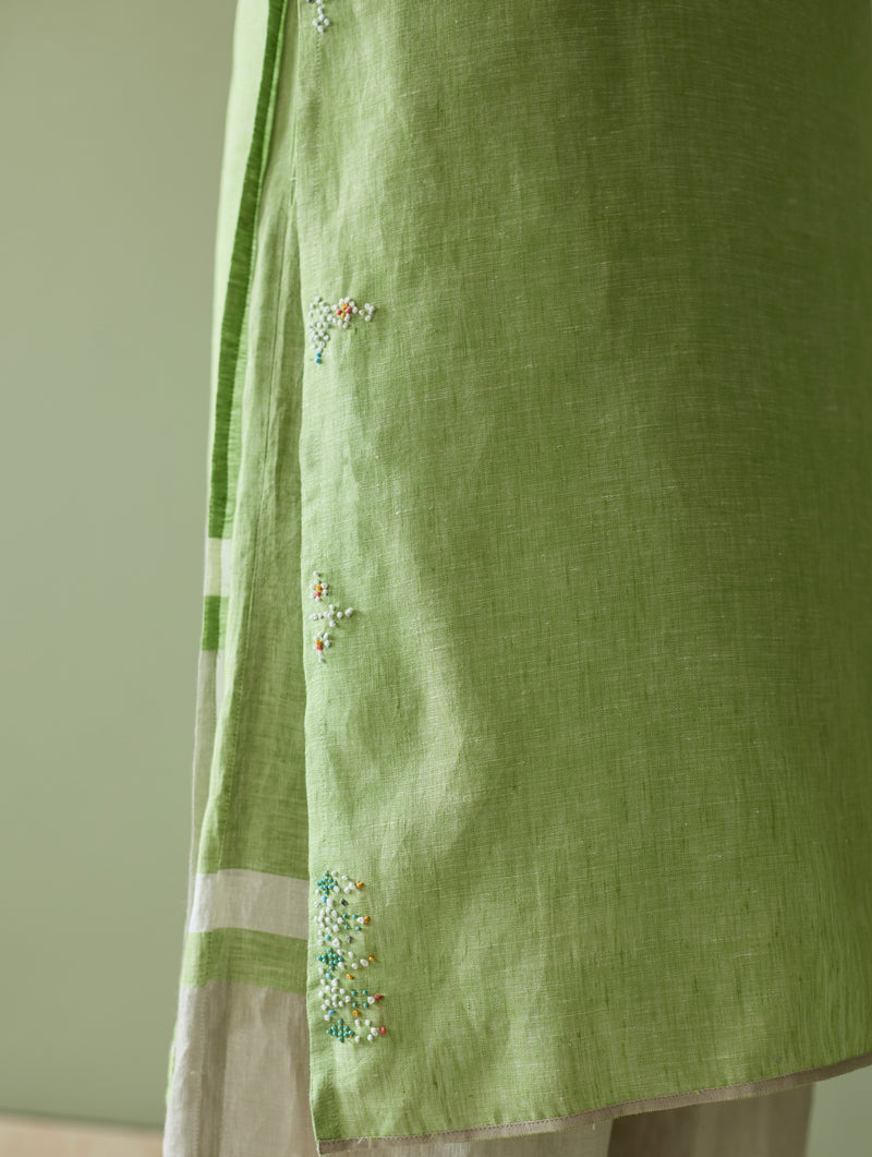 Vira Hand-Emboidered Linen Kurta - Meadow