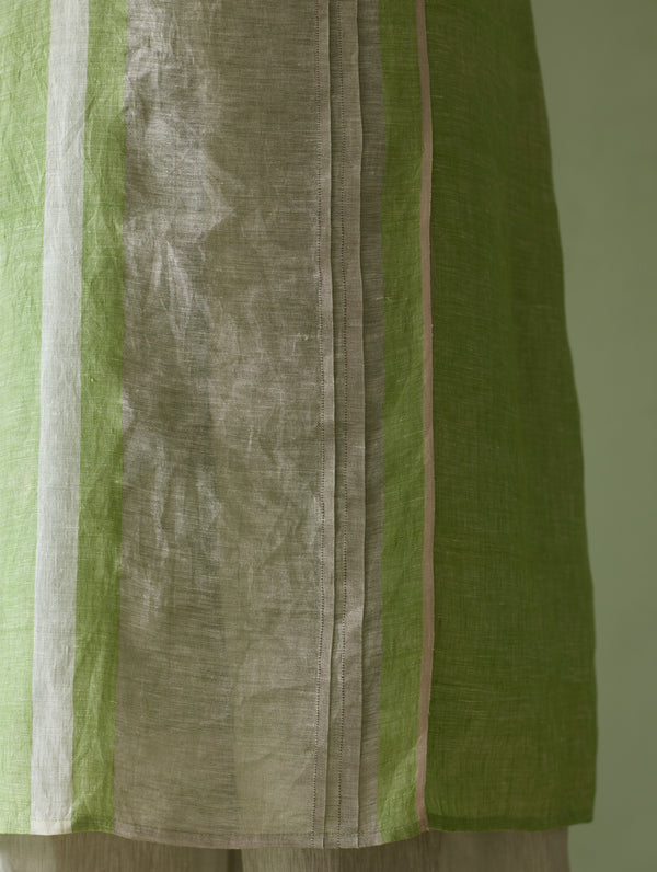 Yara Sleeveless Border Linen Kurta - Meadow