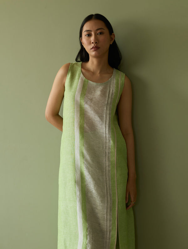 Yara Sleeveless Border Linen Kurta - Meadow