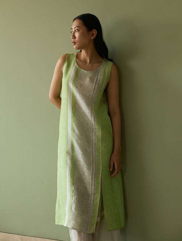 Yara Sleeveless Border Linen Kurta Set - Meadow