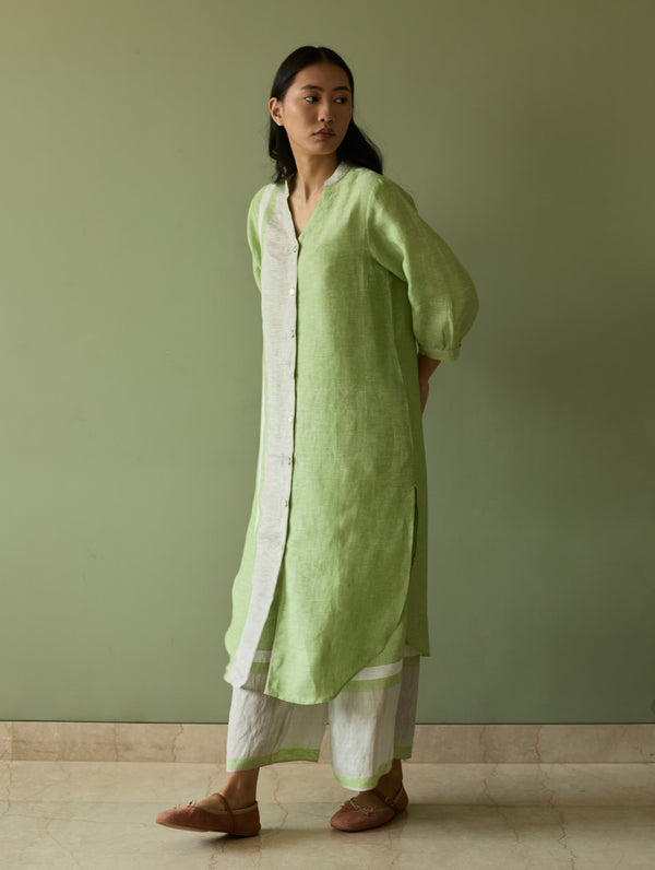 Mori Border Linen Shirt Kurta - Meadow