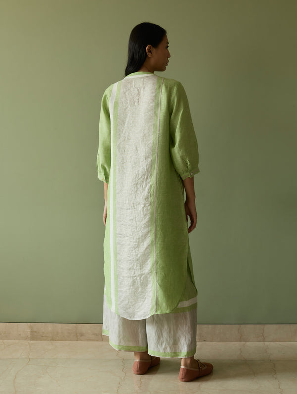 Mori Border Linen Shirt Kurta - Meadow