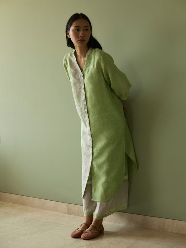 Mori Border Linen Shirt Kurta - Meadow